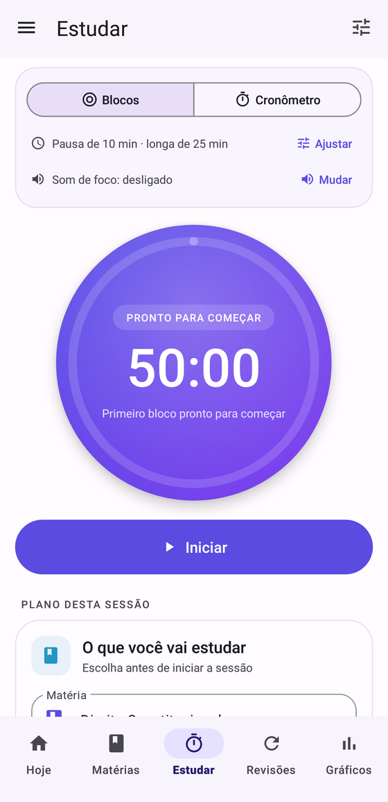 Cronômetro de blocos de foco do Enfocando